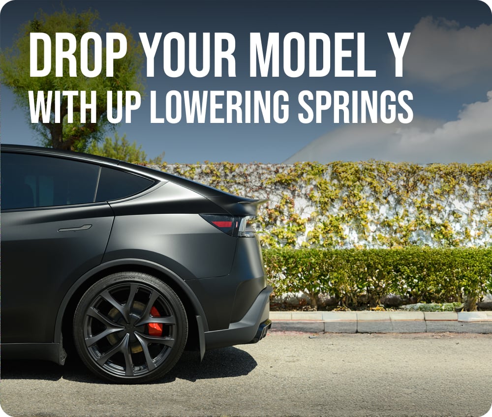 Unplugged Performance Homepage Slider Satin Black Juniper Model Y Performance Moderate Lowering Spring Image 1